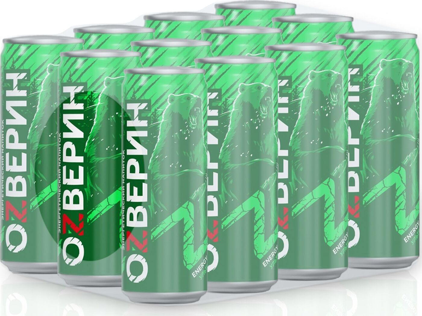 Энергетический напиток Озверин Яркий зеленый 0,45 л., 12 шт
